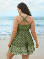 Boho Print Waist-Tie Surplice Neck Swim Dress