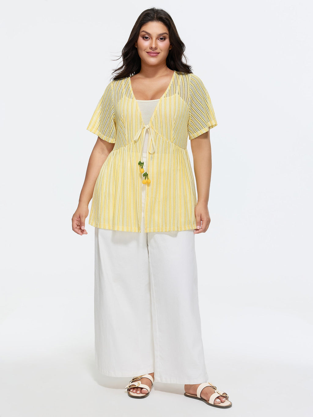 Stretchy Hollowed-Out Front-Tie Shirt