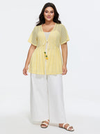 Stretchy Hollowed-Out Front-Tie Shirt