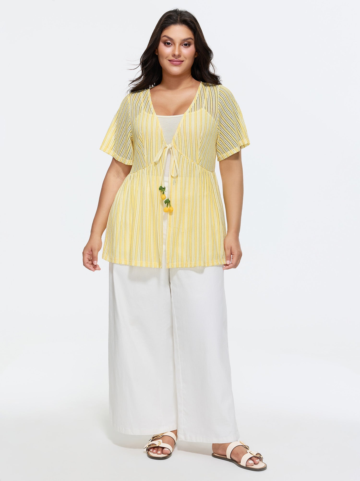 Stretchy Hollowed-Out Front-Tie Shirt