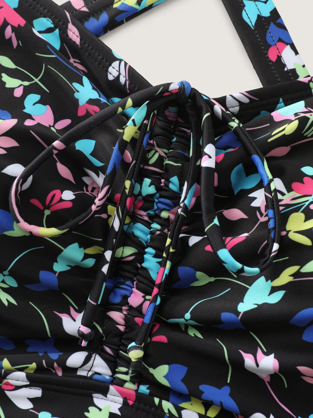 Colorful Floral Print Drawstring Swim Dress