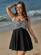 Striped Contrast Twist Front Swim Dress