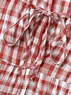 Sweet Plaid Pattern Pockets Mini Dress