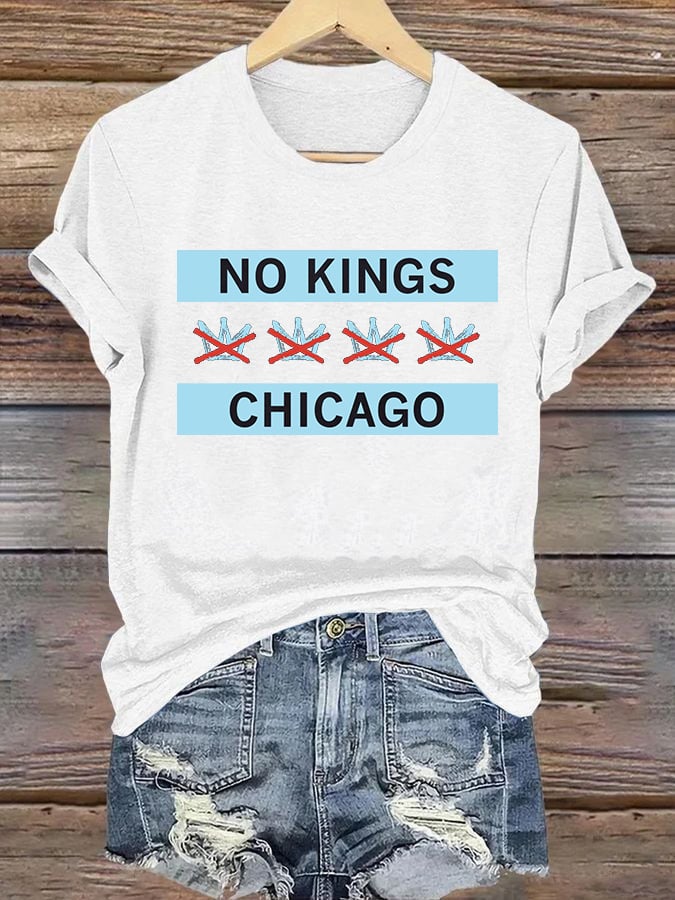 🔥Buy 3 Get 15% Off🔥Women's  No Kings Chicago Flag Print  T-Shirt