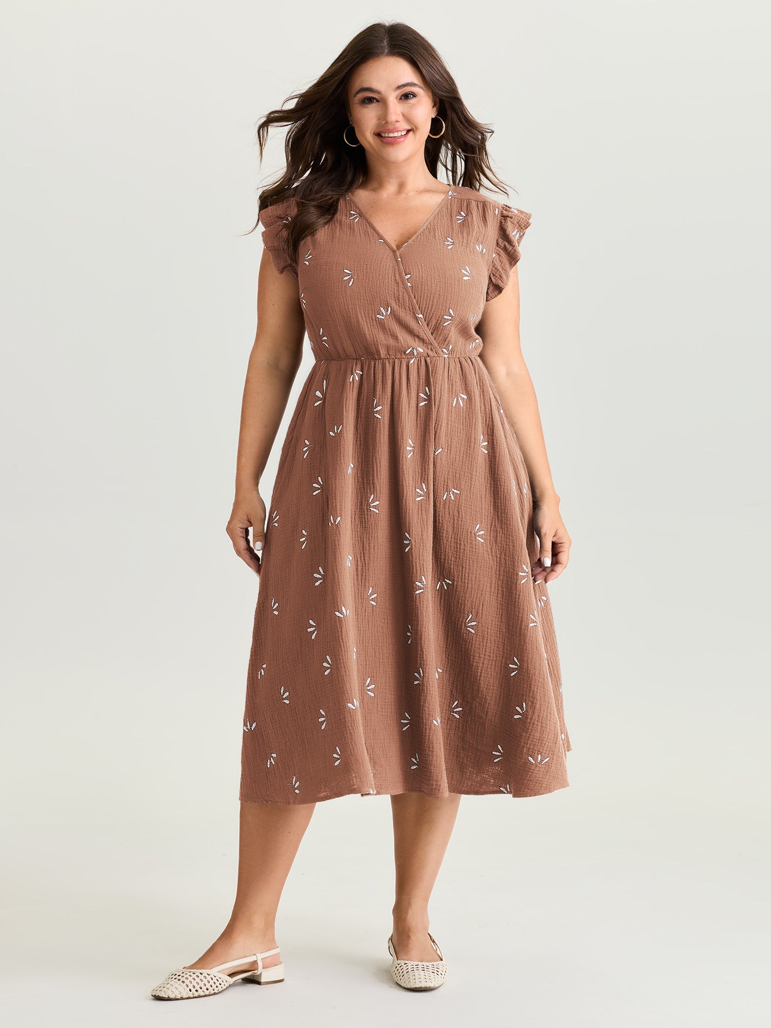 Pure Cotton Floral Embroidered Midi Dress