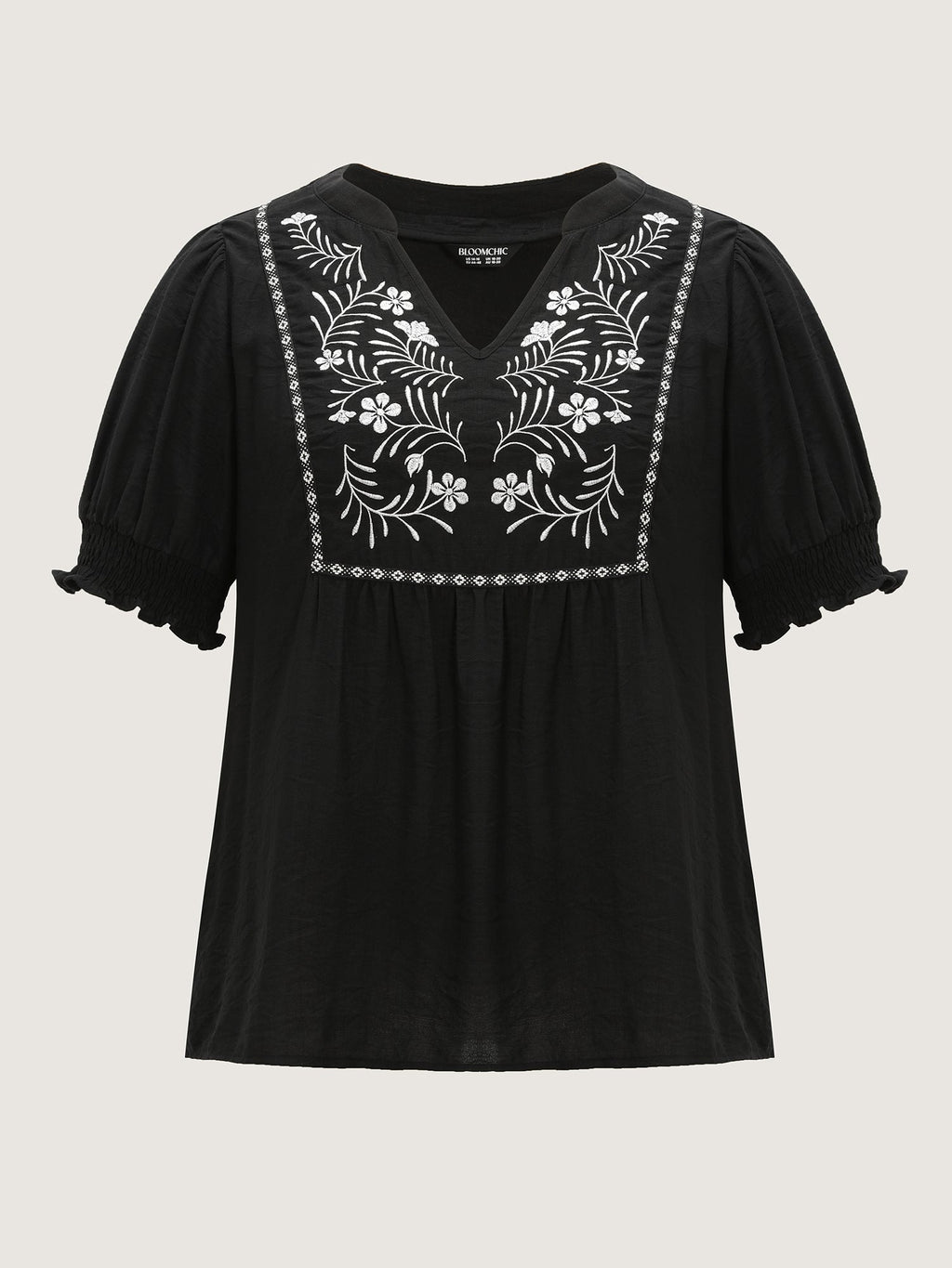Supersoft Floral Embroidered Notched Collar Blouse