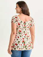 Garden Strawberry Print Stretchy Knit Top