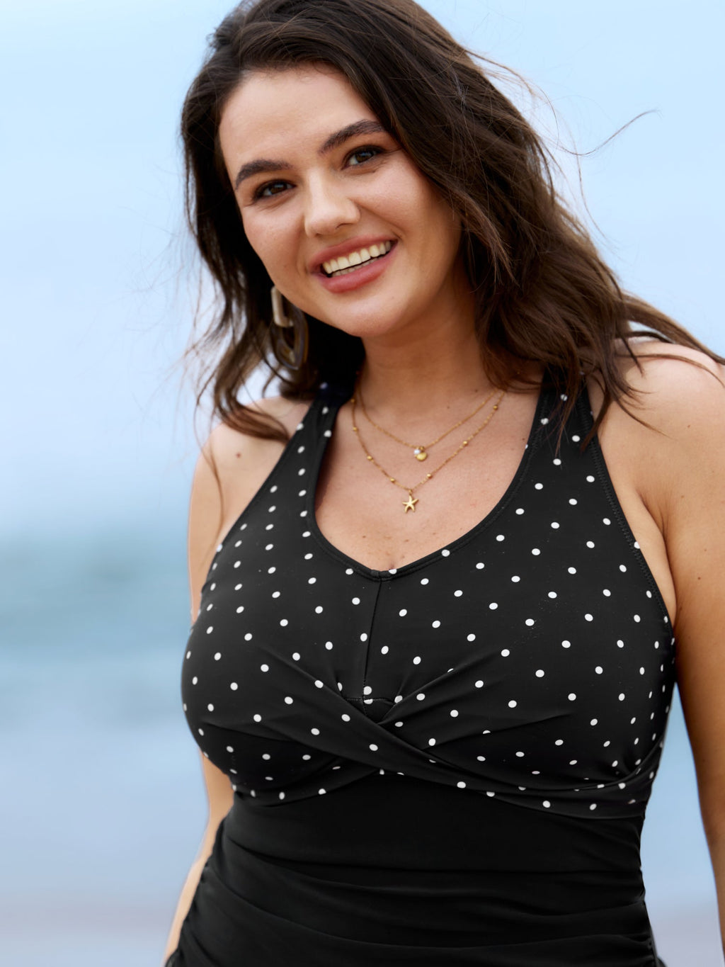 Polka Dots Spliced Ruched One-Piece Swimsuit
