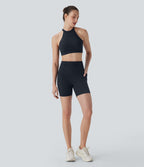 UltraSculptTM SoCinched High Waisted Tummy Control Contrast Lace Training Biker Shorts 5'' with Pockets