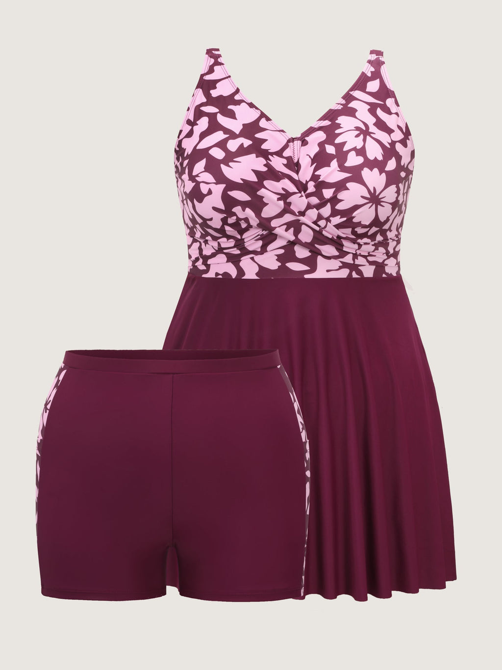 Tropical Floral Print Twist-Front Swim Dress