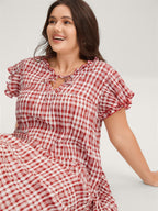 Sweet Plaid Pattern Pockets Mini Dress