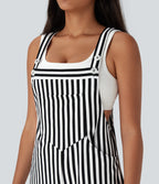 Stripe Waffle Jogger Overalls with Pockets