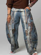 Fashion Asymmetric Placket Cocoon Silhouette Washed Jeans
