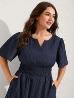 Textured Shirred Cinched Waist Maxi Dress