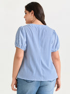 Striped Print Tie-Front Blouse