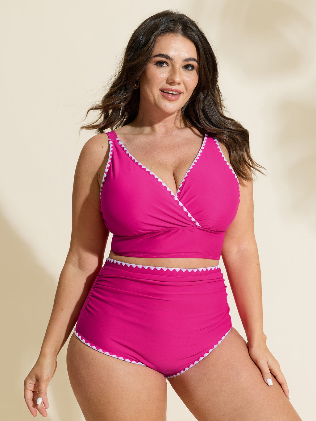 Color Contrast Embroidered Edge Bikini Top