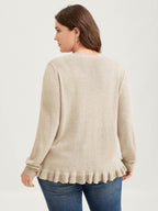 Supersoft Textured Floral Button Ruffled Hem Knit Cardigan