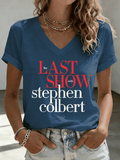 V-Neck Retro Last Show Print T-Shirt