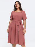 Knotted Shoulder Detail Waist-Tie Midi Dress