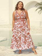 Two-Piece Floral Print Ruched Mesh Swimsuit, Sarong