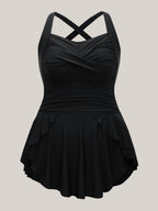 Twist Front Ruched Ruffled Swim Dress