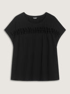 Cotton Stretchy Cut-Out Neckline Layered T-Shirt