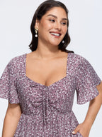 Ditsy Floral Sweetheart Drawstring Pocket Tiered Dress