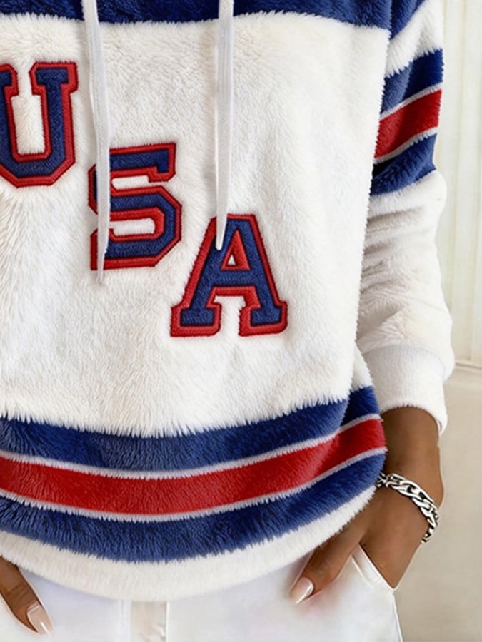 Retro USA Ice Hockey Print Hoodie