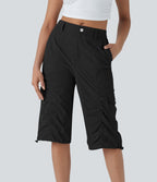 Mid-Rise Ruched Cargo Quick-Dry Casual Pedal Pusher Pants with Pockets