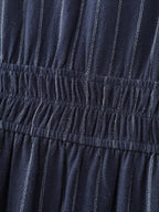Striped V-Neck Shirred Waist Midi Dress