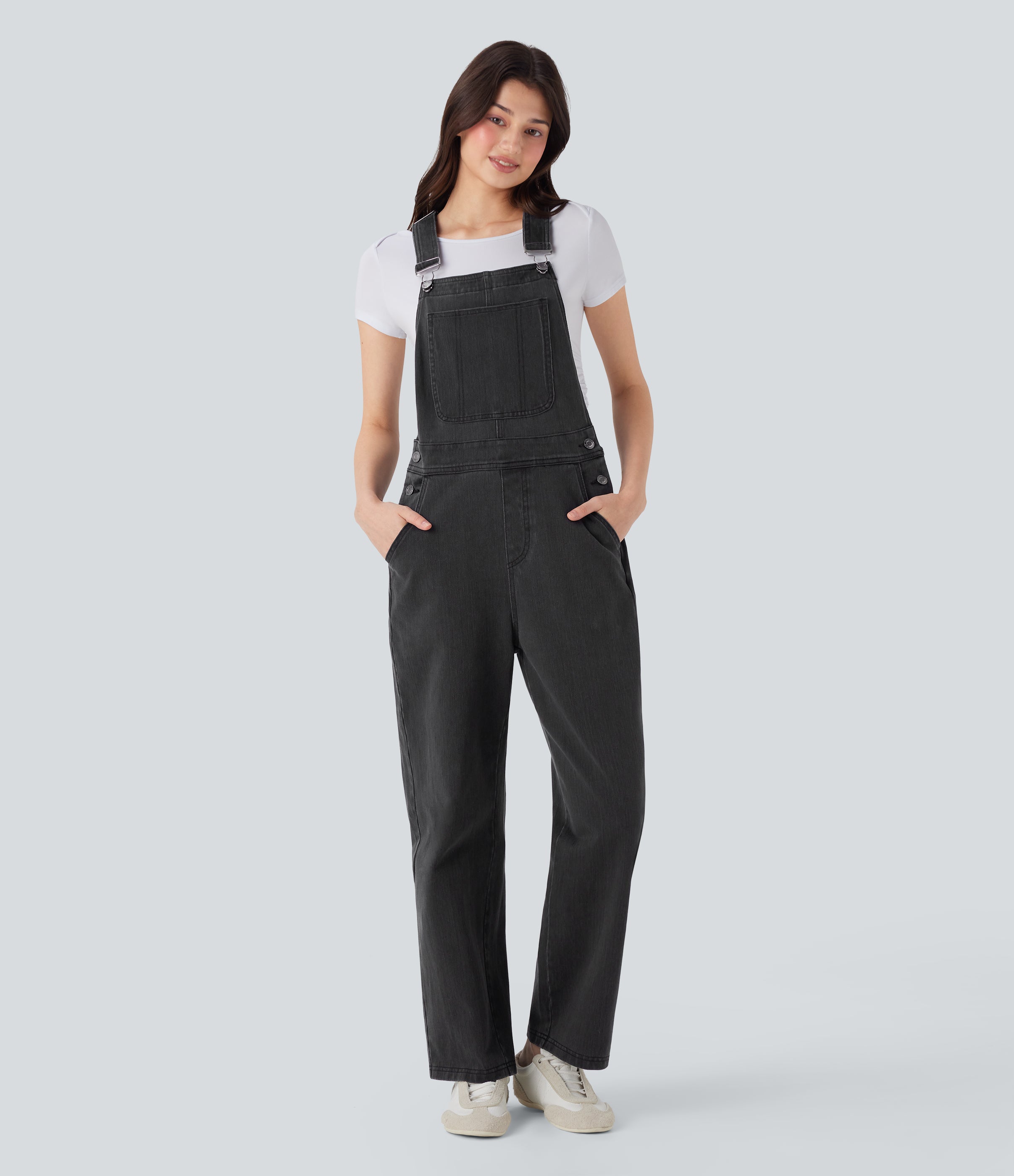 FlexTM Straight Leg Denim Casual Overalls with Pockets