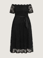 Sensational Lace Stretchy Waist Tie Midi Dress
