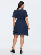 Flared Sleeve Waist-Tie Mini Dress