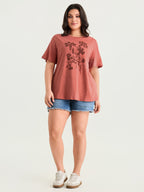 Cotton Floral Print Round Neck T-Shirt