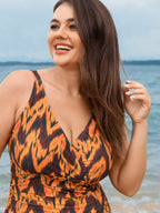 Sarong Geometric Print One-Piece Swim Set