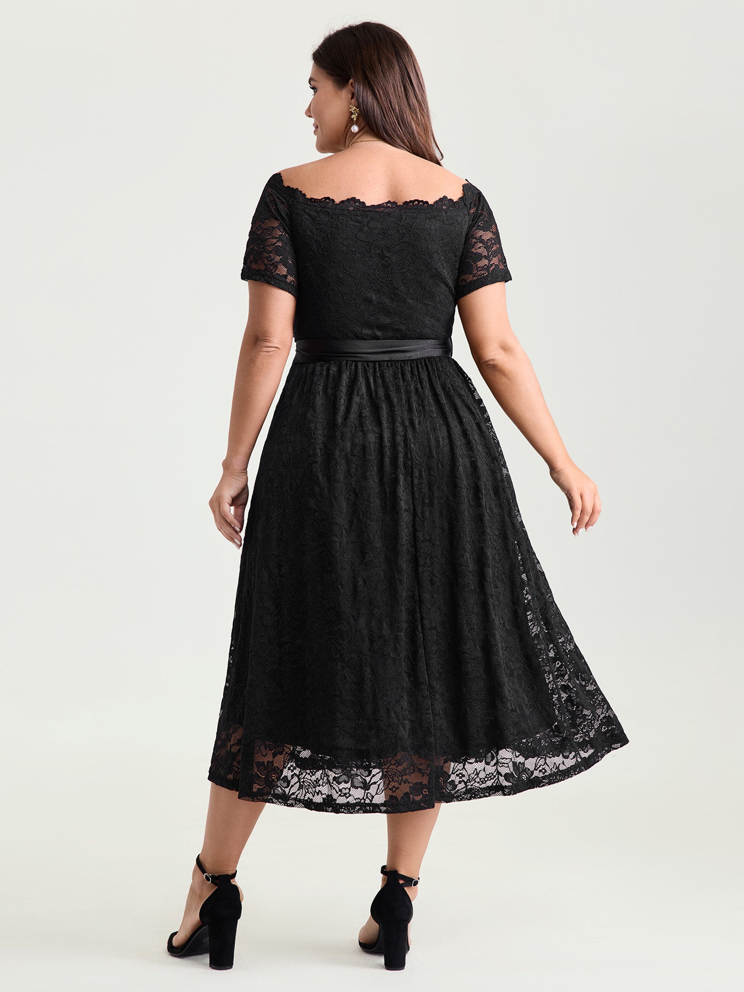 Sensational Lace Stretchy Waist Tie Midi Dress