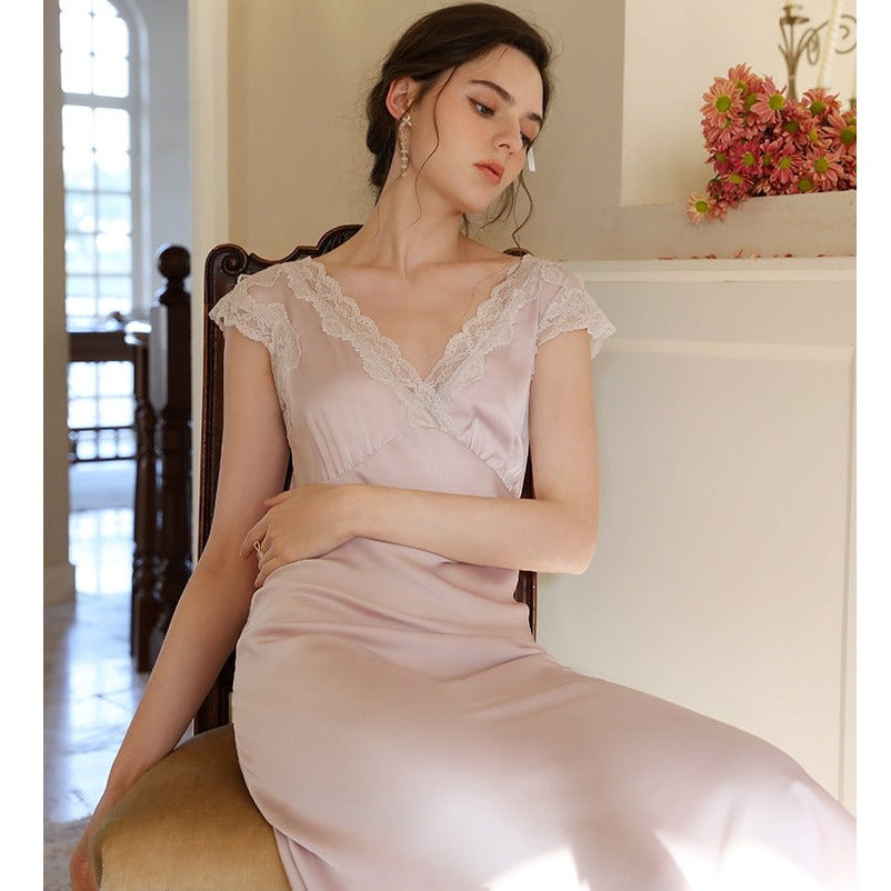 V Neck Lace Sleep Gown