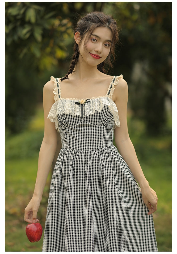 Black Lace Boned Corset + Lace Checkered Slip Dress