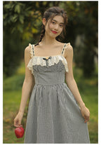 Black Lace Boned Corset + Lace Checkered Slip Dress