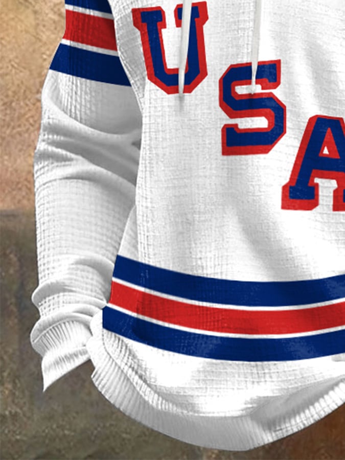 Retro Men's USA Ice Hockey Print Hoodie