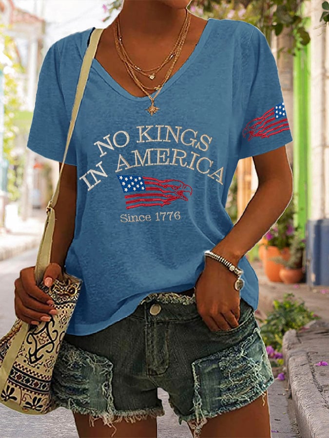 🔥Buy 3 Get 15% Off🔥V-neck Retro No Kings In America Since 1776 Print T-Shirt