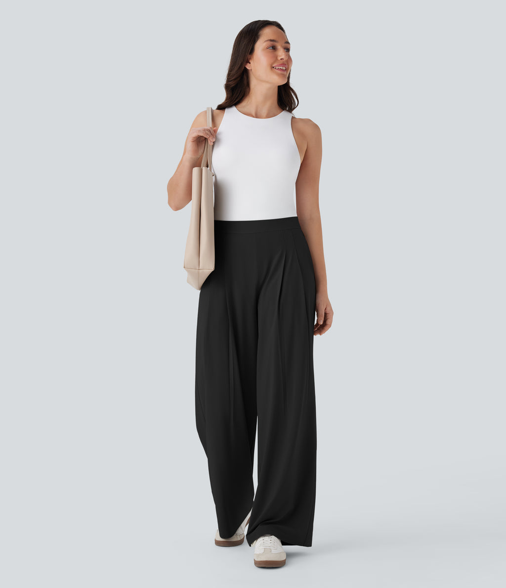 BreezefulTM High Waisted Wide Leg Quick Dry Work Pants with Pockets