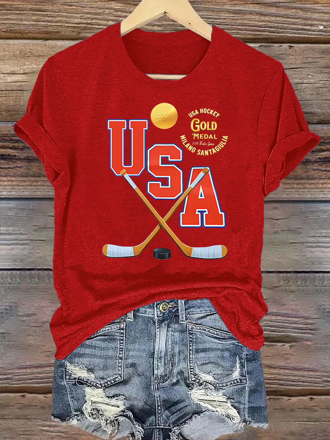 Women's  USA  Funny  Print T-Shirt