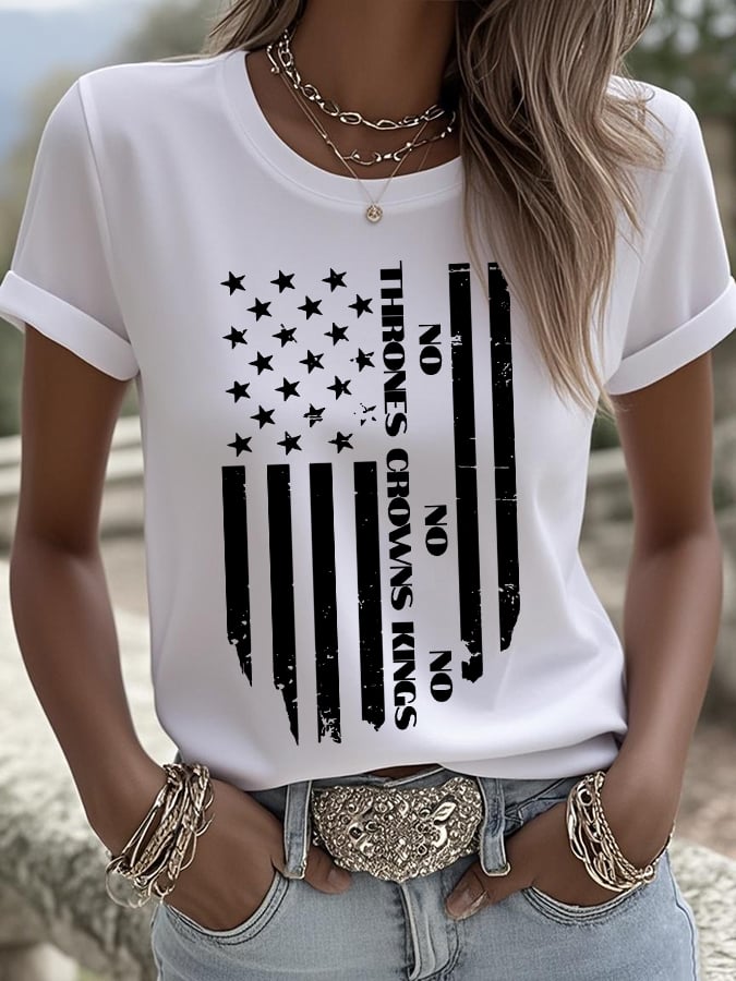 🔥Buy 3 Get 15% Off🔥Women's No Thrones No Crowns No Kings Printed Pure Cotton Casual T-Shirt