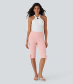 Mid Rise Lace Up Capri Casual Pants with Pockets