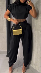 Ladies Round Neck Solid Color Temperament Casual Suit
