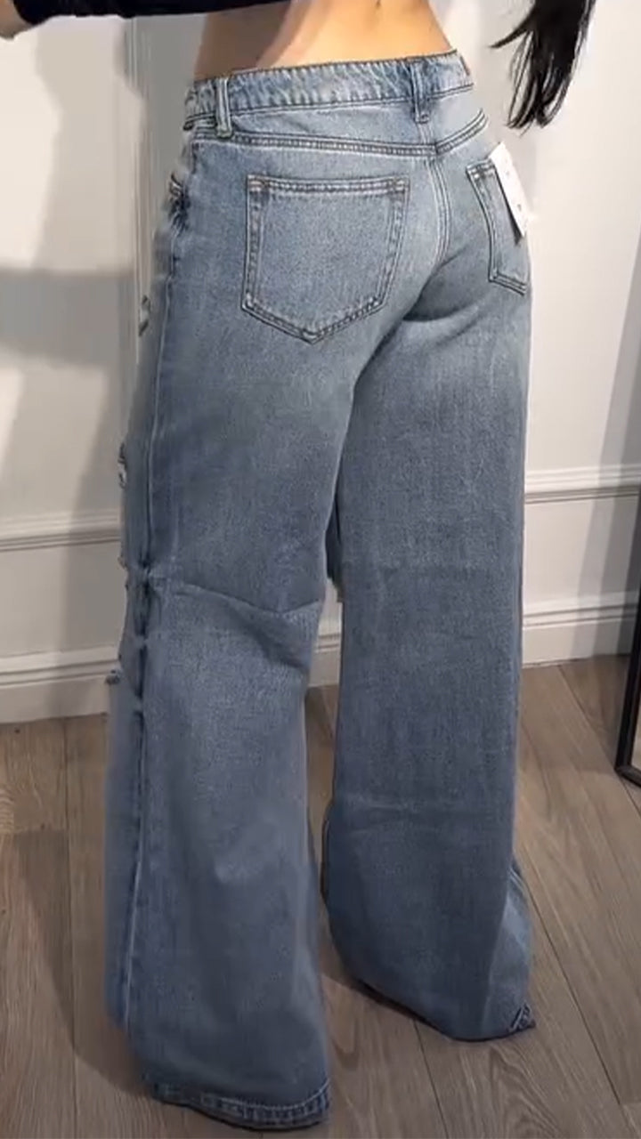 Ladies Ripped Water Washed Casual Jeans