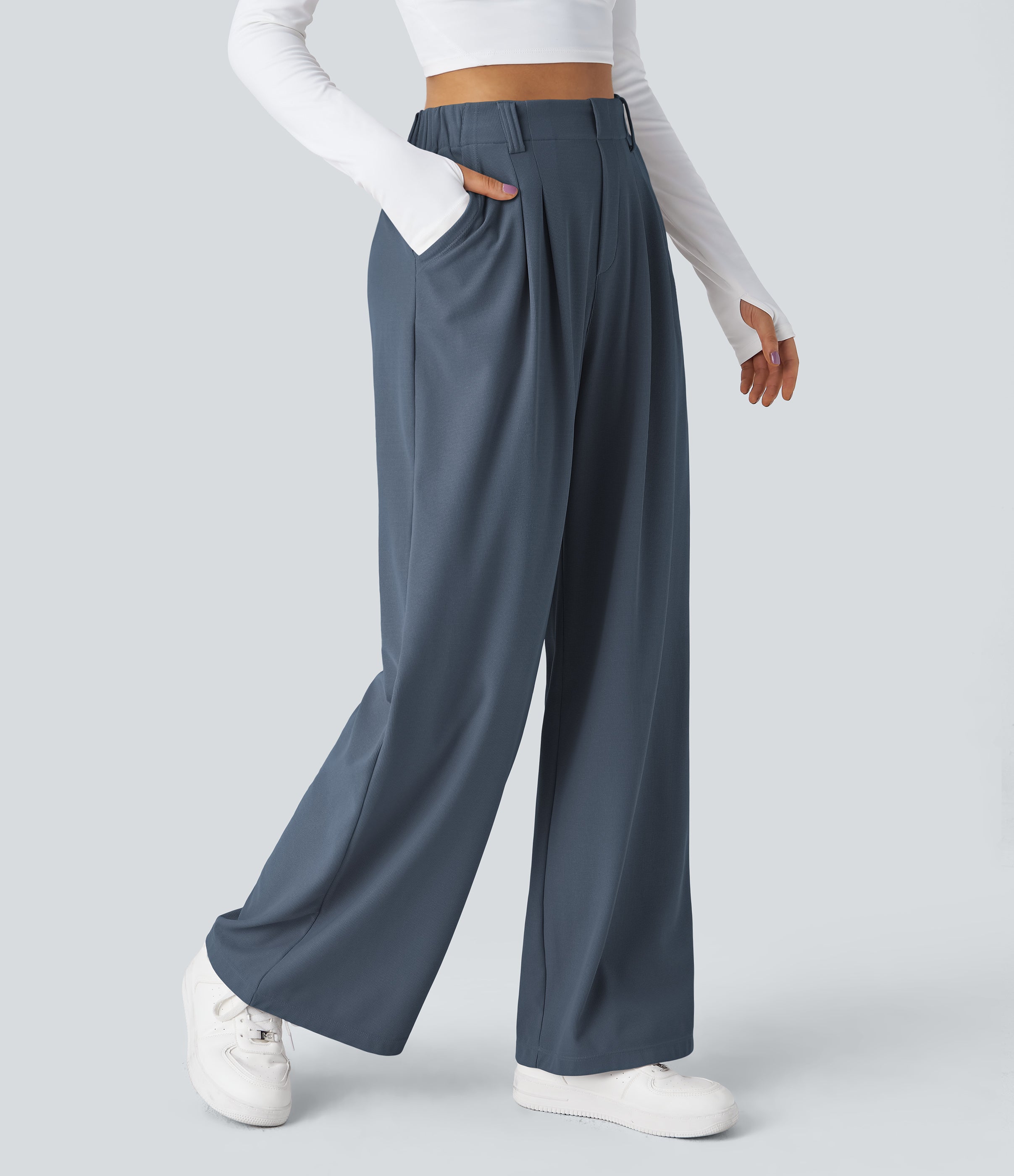 FlexTM High Waisted Side Pocket Wide Leg Waffle Work Pants
