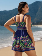 Tropical Print Pockets One-Piece Swimsuit