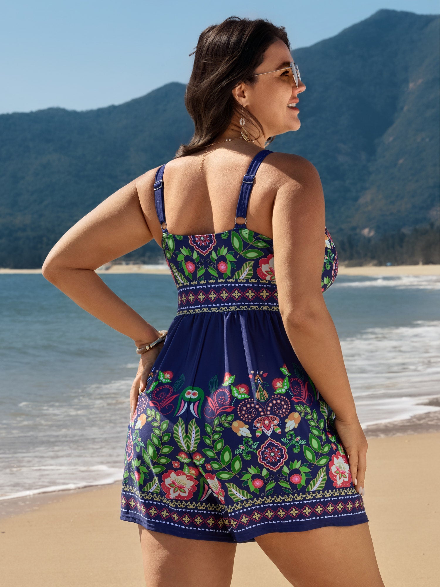 Tropical Print Pockets One-Piece Swimsuit